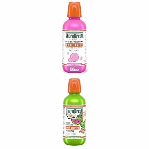 Bundle of TheraBreath Kids Anticavity Fluoride Oral Rinse, Certified Organic Bubblegum Blast Flavor, 16 Fl oz   T Anticavity, Dentist Formulated, 16 Fl Oz