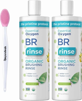 Certified Br Mouthwash, 16oz - Peppermint, Alcohol-Free, Natural Ingredients Bundled with Beyondeals Nose Cleaning Brush - Br Rinse Organic Mouthwash, Brushing Rinse [Pack of 2]
