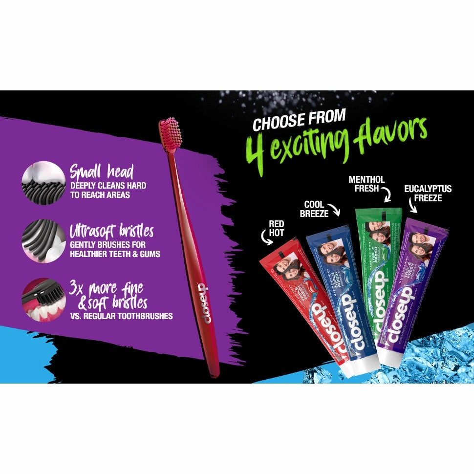 CLOSE UP Triple Fresh Gel Toothpaste, for 12 hours fresh breath, Red Hot Flavor, With antibacterial mouthwash & microshine crystals, 75ml x 4