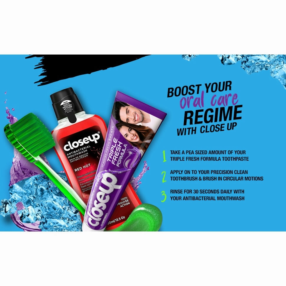 CLOSE UP Triple Fresh Gel Toothpaste, for 12 hours fresh breath, Red Hot Flavor, With antibacterial mouthwash & microshine crystals, 75ml x 4