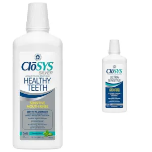 CloSYS 32 Oz Healthy Teeth & Ultra Sensitive Unflavored Mouthwashes with Flavor Dropper