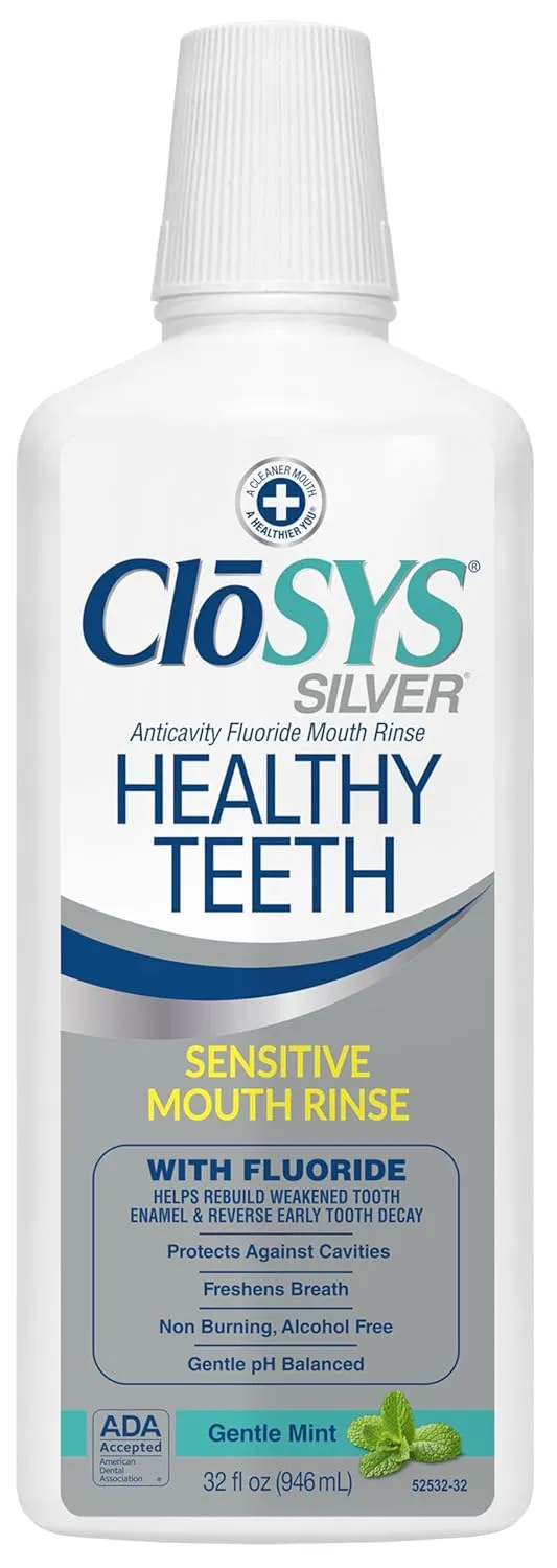 CloSYS Fluoride Toothpaste Gentle Mint (2 Pack)   CloSYS Healthy Teeth Oral Rinse Mouthwash 32 Fl Oz Bundle