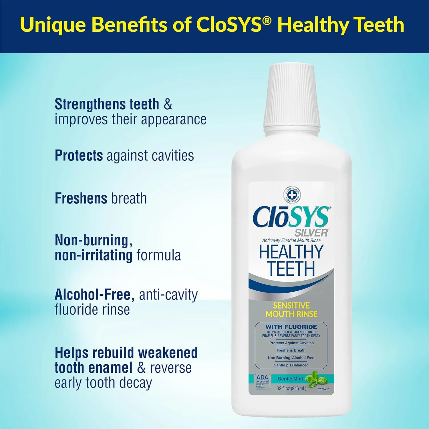 CloSYS Fluoride Toothpaste Gentle Mint (2 Pack)   CloSYS Healthy Teeth Oral Rinse Mouthwash 32 Fl Oz Bundle