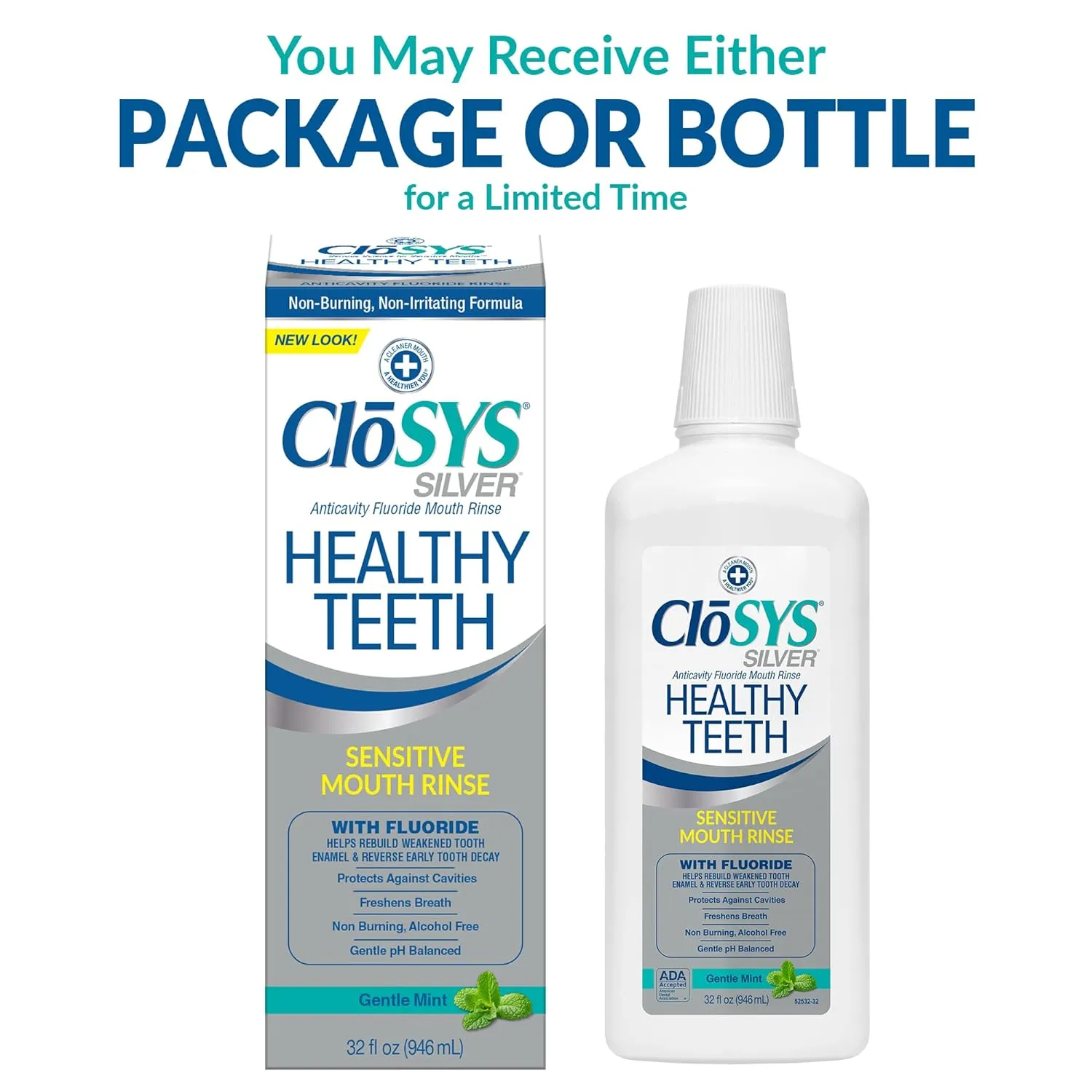 CloSYS Fluoride Toothpaste Gentle Mint (2 Pack)   CloSYS Healthy Teeth Oral Rinse Mouthwash 32 Fl Oz Bundle