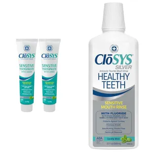 CloSYS Fluoride Toothpaste Gentle Mint (2 Pack)   CloSYS Healthy Teeth Oral Rinse Mouthwash 32 Fl Oz Bundle