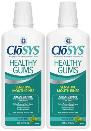 Closys Healthy Gums Mouthwash, Antiplaque and Antigingivitis for Gum Health, Non-Burning, Non-Irritating – 32 Fl Oz (Twin Pack)