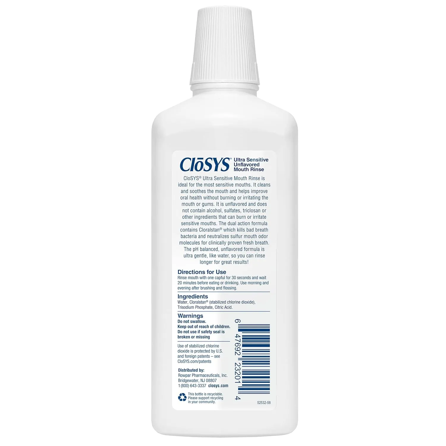 CloSYS Ultra Sensitive Mouthwash, Unflavored Alcohol Free, Dye Free, pH Balanced, Helps Soothe Entire Mouth - 32 Oz (Pack of 3)