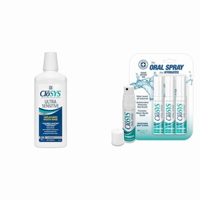 CloSYS Ultra Sensitive 32oz Mouthwash Bundle with CloSYS 0.31oz Oral Breath Mint Spray (3 Count)