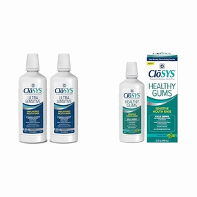 CloSYS Ultra Sensitive 32oz Unflavored Mouthwash 2-Pack with CloSYS 32oz Healthy Gums Mint Mouthwash