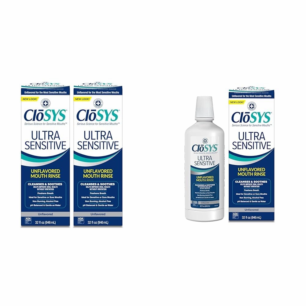 CloSYS Ultra Sensitive Unflavored pH Balanced Alcohol Free Mouthwash 32 Ounce (Pack of 2   1 Bottle) Bad Breath Germ Killer