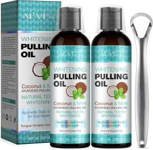 Coconut Oil Pulling for Fresh Breath and Oral Hygiene - Ayurvedic Expert Formulated | Supports Healthy Gums | Natural - Includes Tongue Scraper and Measuring Cup - 16 oz