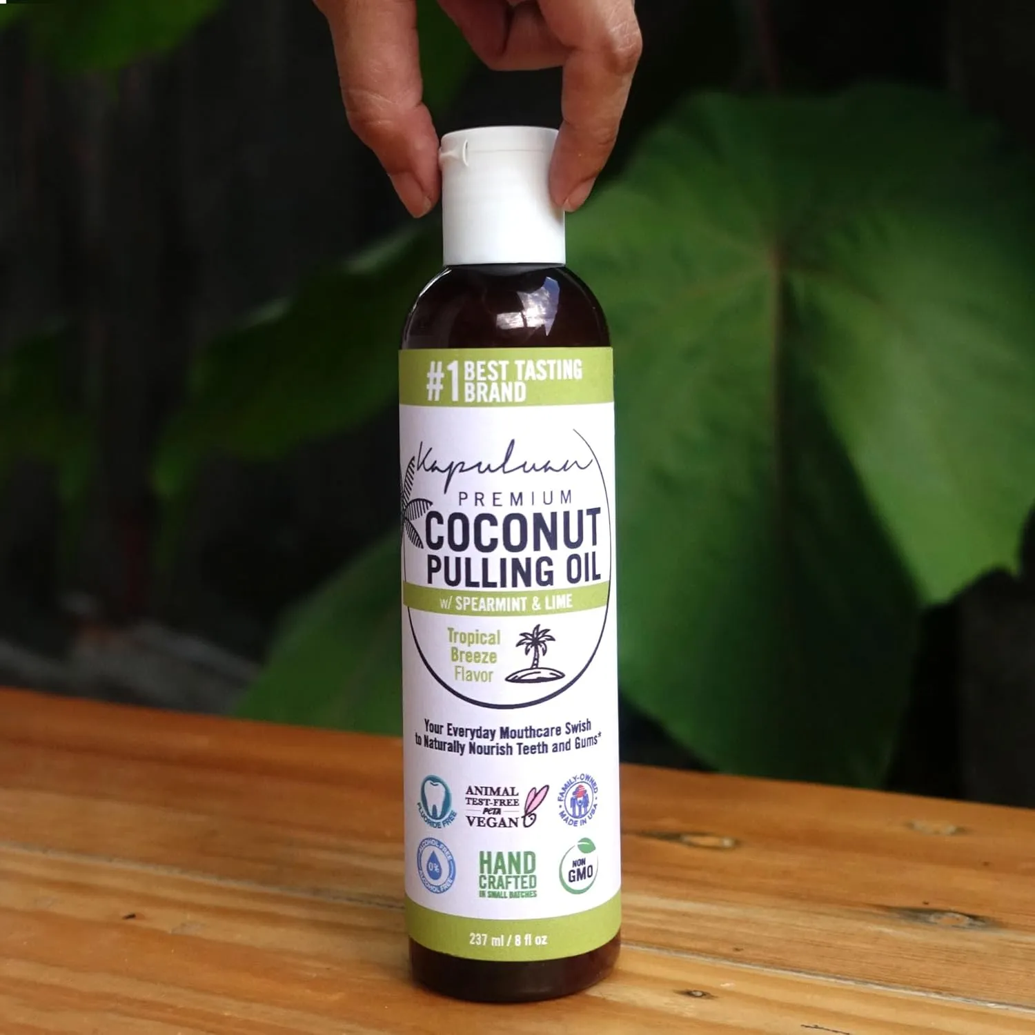 Coconut Oil Pulling for Teeth and Gums Mouthwash, 100% Pure and Natural, Non-GMO, Ayurvedic – Refreshing Spearmint and Lime Essential Oils