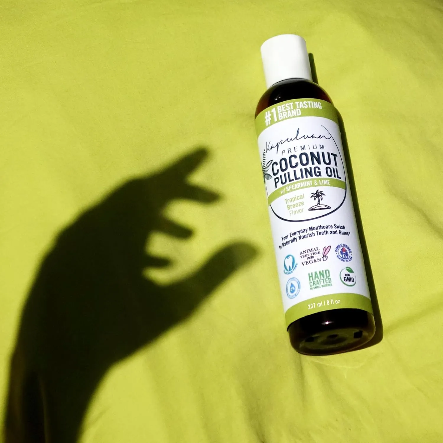 Coconut Oil Pulling for Teeth and Gums Mouthwash, 100% Pure and Natural, Non-GMO, Ayurvedic – Refreshing Spearmint and Lime Essential Oils