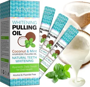 Coconut Oil Pulling for Teeth Whitening, Mouthwash Travel Size Portable 20Pack, Fresh Breather, Mild Mint Oil Pulling, Disposable Alcohol & Fluoride Free