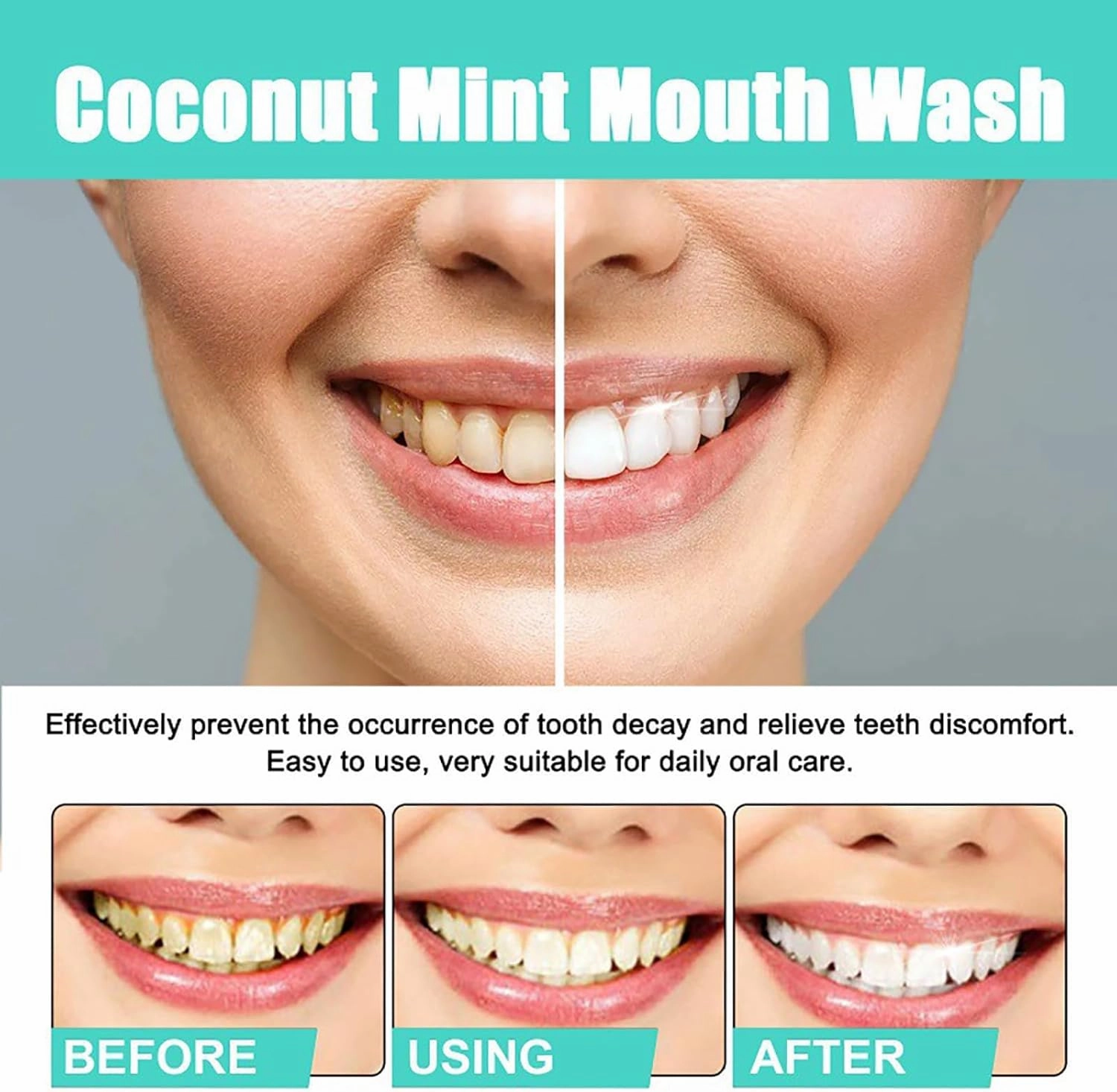 Coconut Mint Mouthwash,Natural Coconut & Peppermint Oil Mouthwash with Tongue Scraper (2pcs)