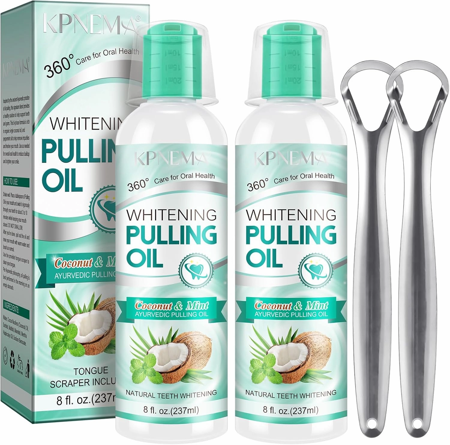 Coconut Mint Oil Pulling Mouthwash, Natural Coconut Oil Mint Mouthwash Keeps Breath Fresh Suitable for Dates and Daily Oral Care, White Teeth & Healthy Gums (8 Fl Oz (Pack of 2))