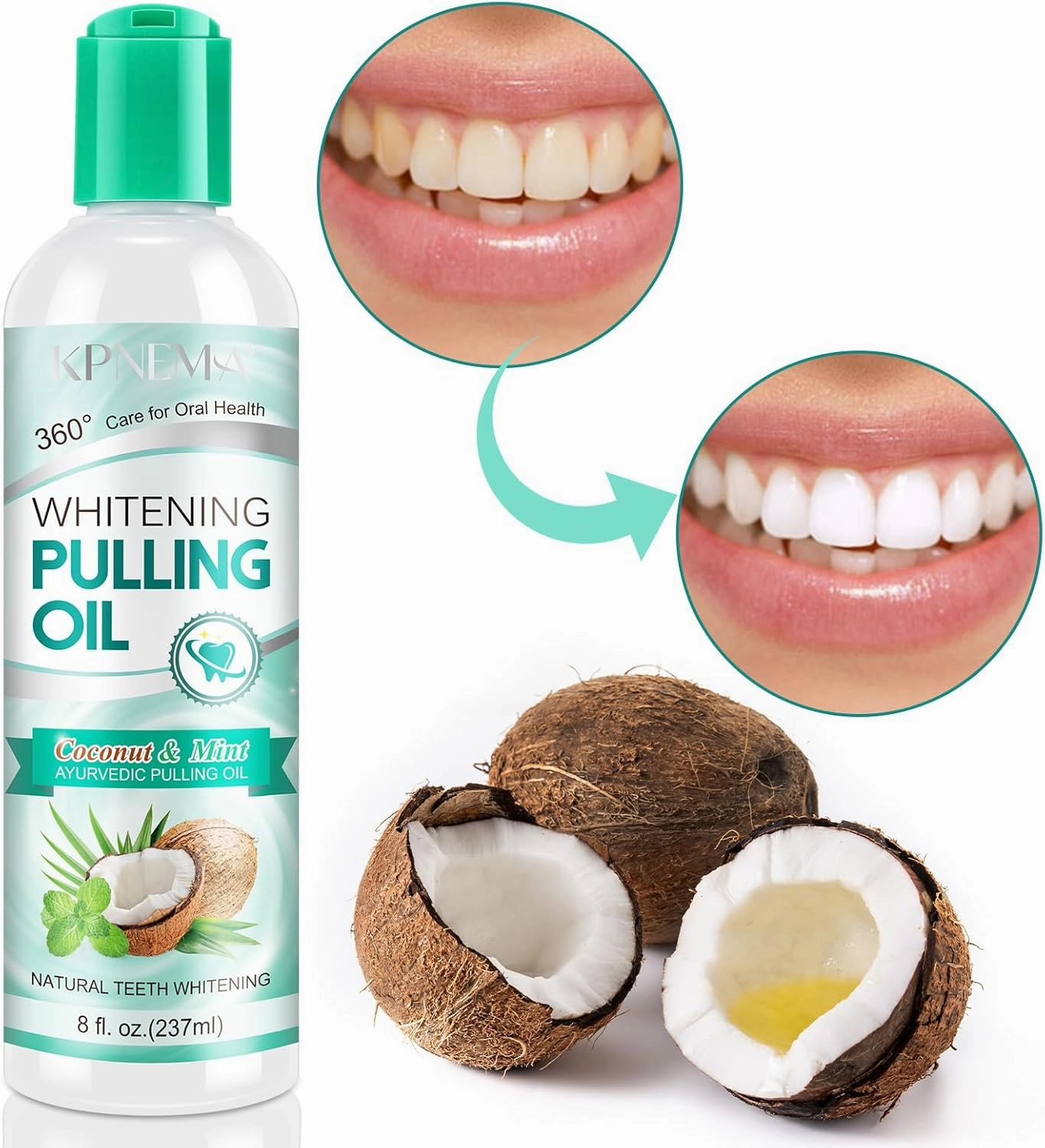 Coconut Mint Oil Pulling Mouthwash, Natural Coconut Oil Mint Mouthwash Keeps Breath Fresh Suitable for Dates and Daily Oral Care, White Teeth & Healthy Gums (8 Fl Oz (Pack of 2))