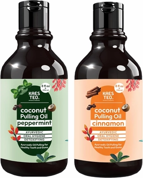 Coconut Oil Pulling Cinnamon & Peppermint Essential Oil Teeth Whitening Mouthwash, Fresh Breath, Alcohol-Free Natural Mouthwash Combo