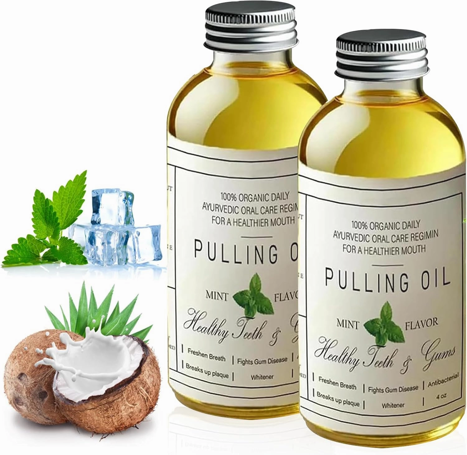 Coconut Oil Pulling for Teeth-Cocofresha, 4 Oz Powerful Organic Coconut Peppermint Pulling Oil, Pulling Oil for Teeth and Gums, Pure Organic Coconut Oil Pulling Mint Freshness, Natural Cleanse (2 PCS)