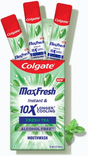 Colgate Maxfresh Antibacterial Mouthwash, 24/7 Fresh Breath - Fresh Tea, 144ml (12ml x 12) (Pack of 12)