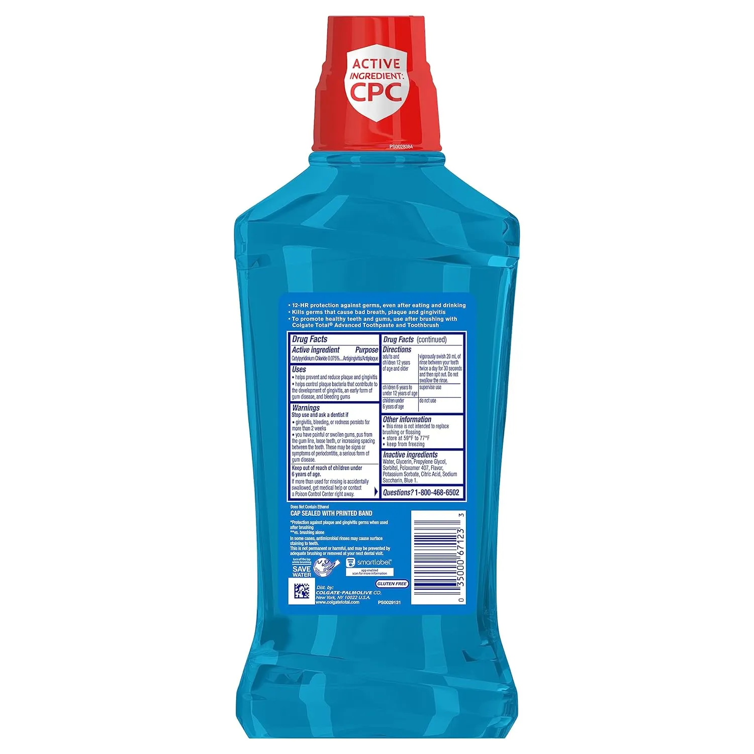 Colgate Total Mouthwash, Alcohol Free Mouthwash, Peppermint, 33.8 Ounce, (Pack of 3)