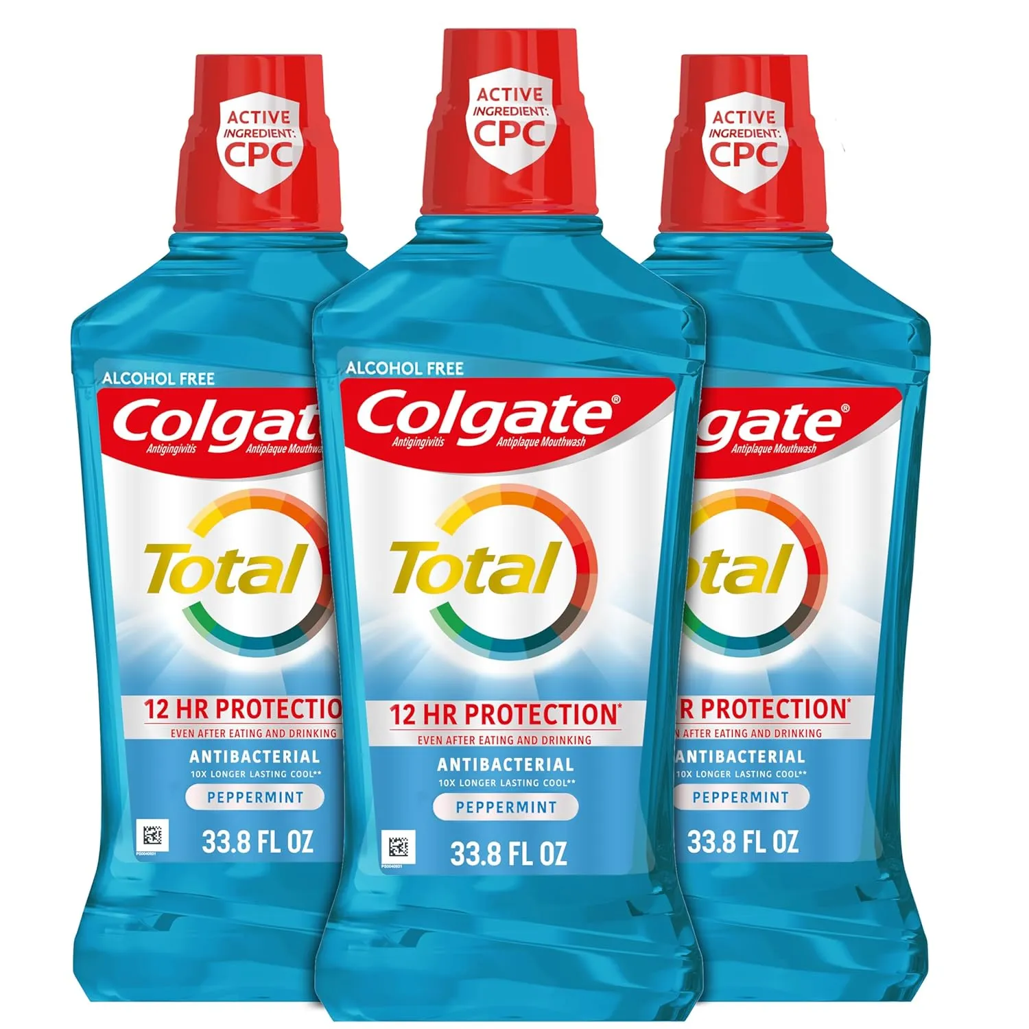 Colgate Total Mouthwash, Alcohol Free Mouthwash, Peppermint, 33.8 Ounce, (Pack of 3)