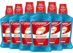 Colgate Total Pro-Shield Alcohol Free Mouthwash, Antibacterial Formula, Peppermint - 500 mL, 16.9 fluid ounce (6 Pack)