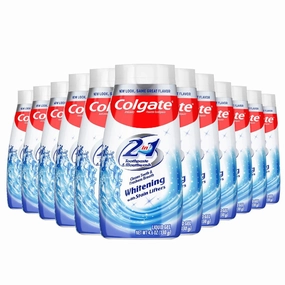 Colgate 2 in 1 Whitening W/ Stain Lifters Toothpaste Blue Gel & Mouthwash 4.6 Oz  - 12 pack