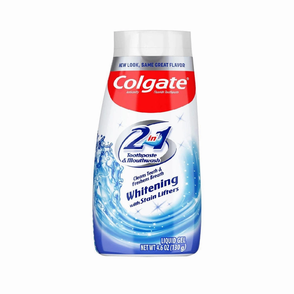Colgate 2 in 1 Whitening W/ Stain Lifters Toothpaste Blue Gel & Mouthwash 4.6 Oz  - 12 pack