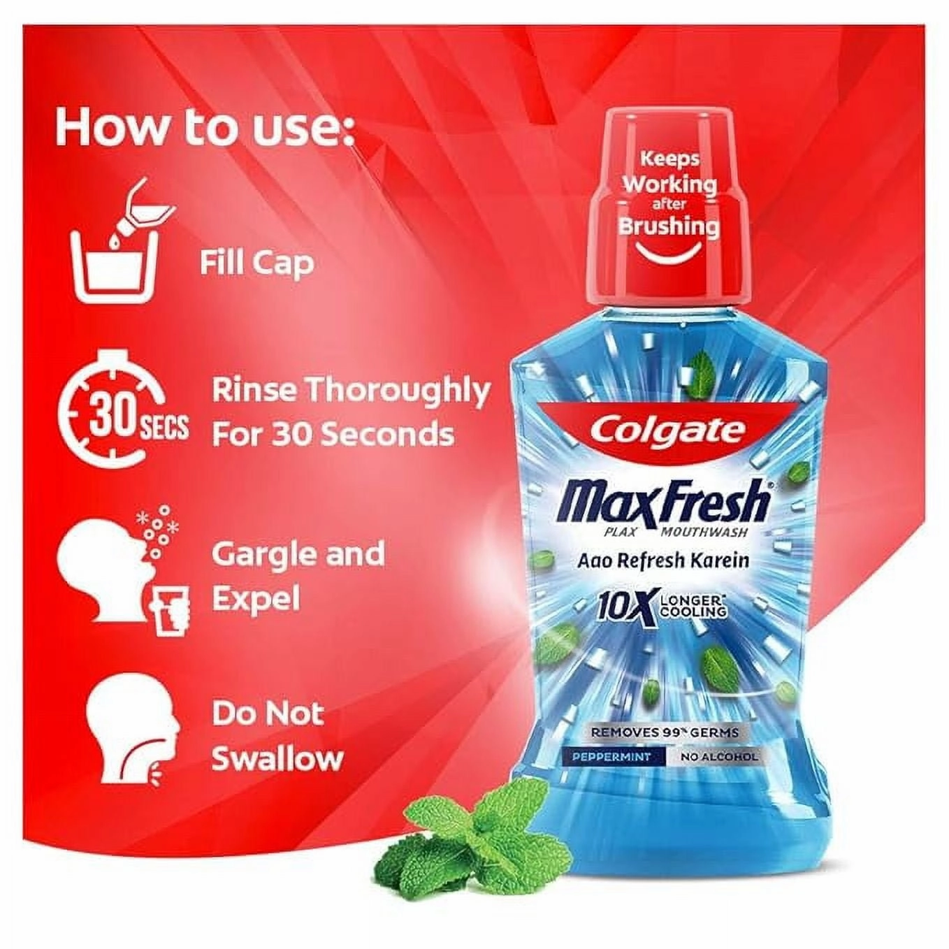 Colgate Maxfresh Plax Antibacterial Mouthwash, 24/7 Fresh Breath Alcohol Free 250 ML