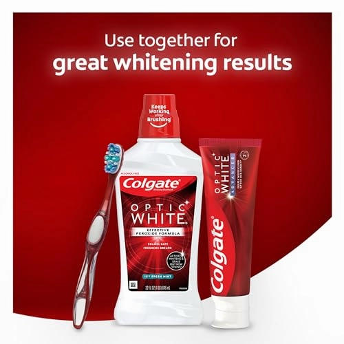 Colgate Optic White Whitening Mouthwash with Hydrogen Peroxide, Alcohol Free, Icy Fresh Mint - 16 fluid ounces (6 Pack)