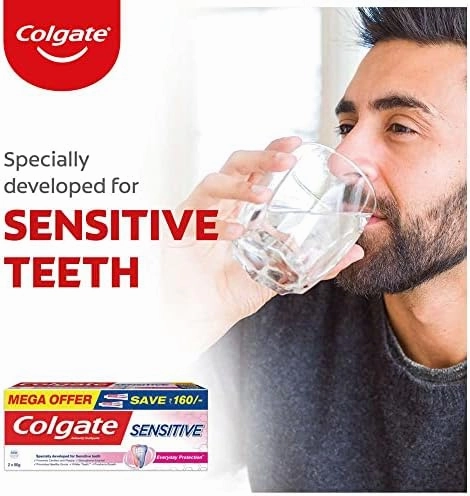 Colgate Sensitive Everyday Protection Toothpaste, Combo Pack of 160g (80g X 2), Specifically Developed for Sensitive Teeth & Healthy Gums, Colgate Toothpaste for Prevention of Cavities & Plaque