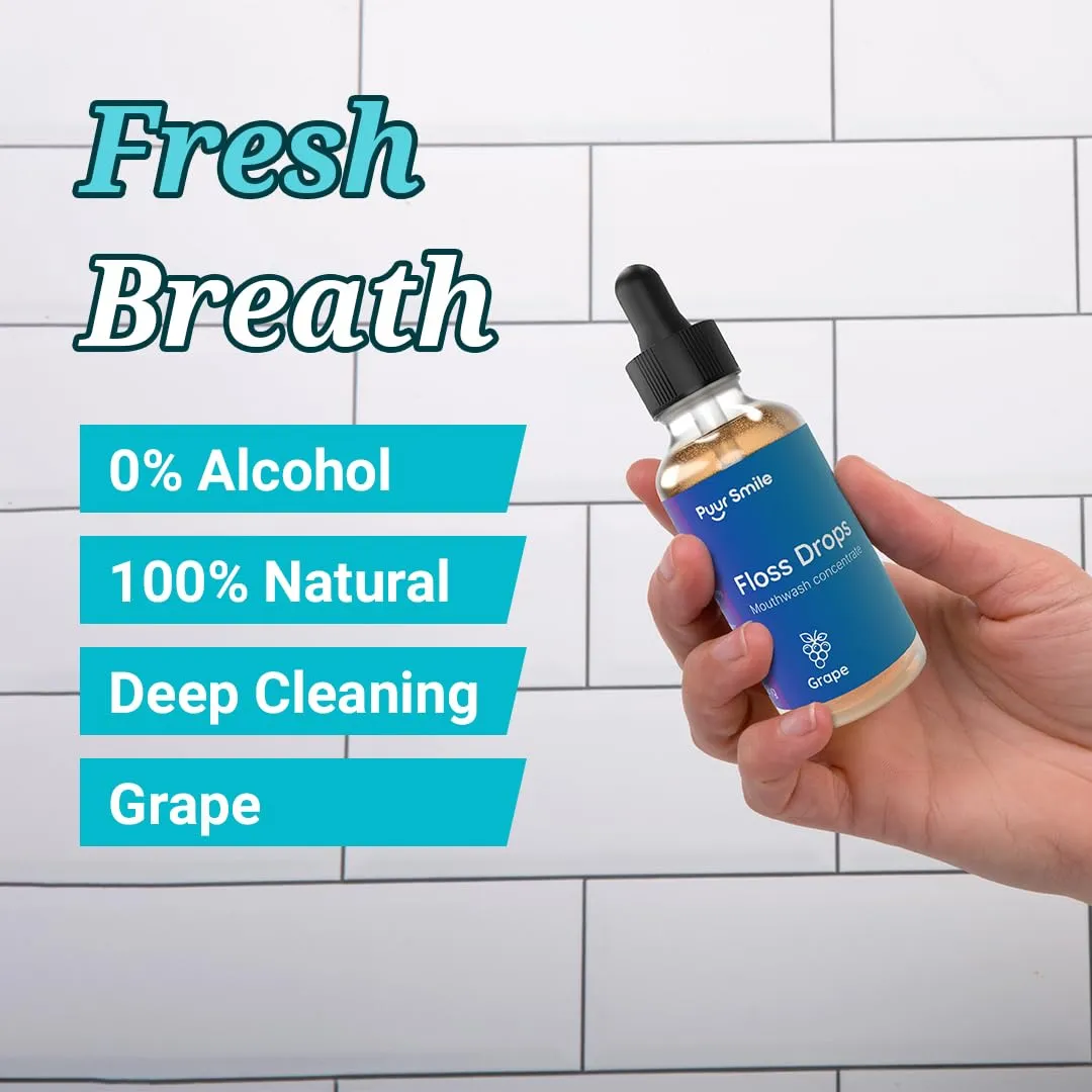 Concentrated Floss Drop Serum – 2oz Concentrated Mouth Wash to Use in Water Flosser | Natural Essentials Promotes Good Breath | Organic Drop Provides Good Oral Health (Grape Flavor)