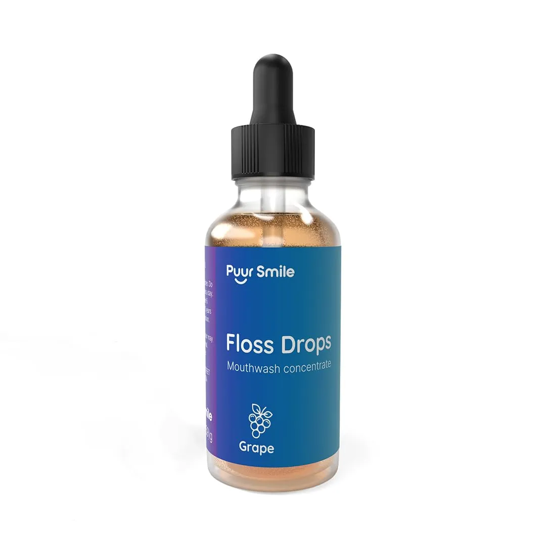 Concentrated Floss Drop Serum – 2oz Concentrated Mouth Wash to Use in Water Flosser | Natural Essentials Promotes Good Breath | Organic Drop Provides Good Oral Health (Grape Flavor)