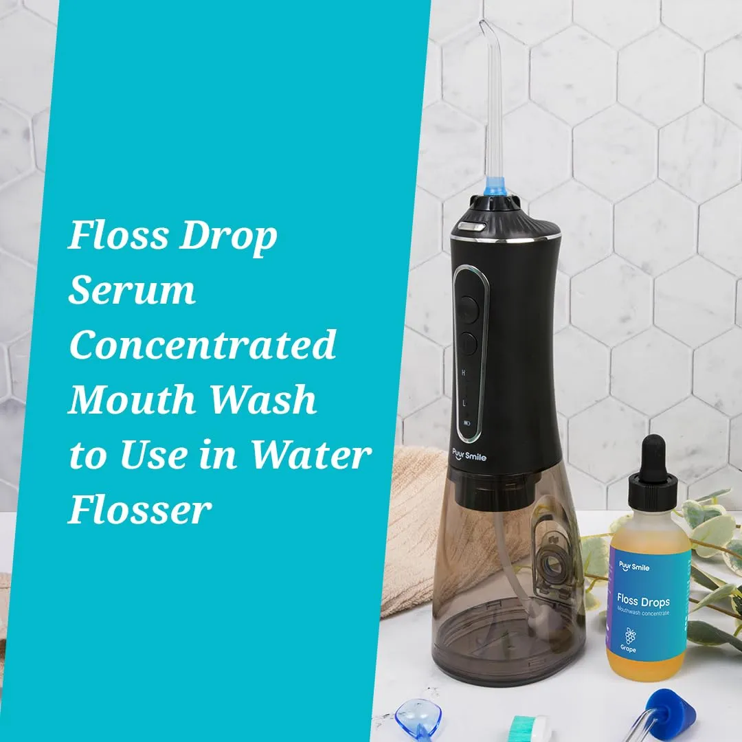 Concentrated Floss Drop Serum – 2oz Concentrated Mouth Wash to Use in Water Flosser | Natural Essentials Promotes Good Breath | Organic Drop Provides Good Oral Health (Grape Flavor)