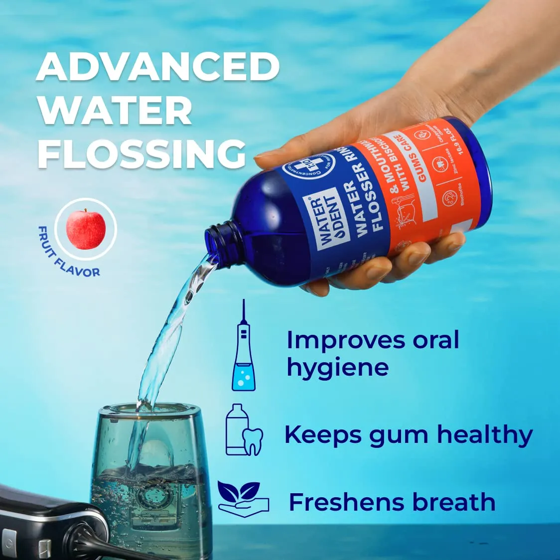 Concentrated Irrigant, Gum Care | Water flosser Rinse & mouthwash| Add to Water Flossers | Fruit Flavor | 1:10 = 186 fl.oz | Alcohol Free, Fluoride Free. Made in USA