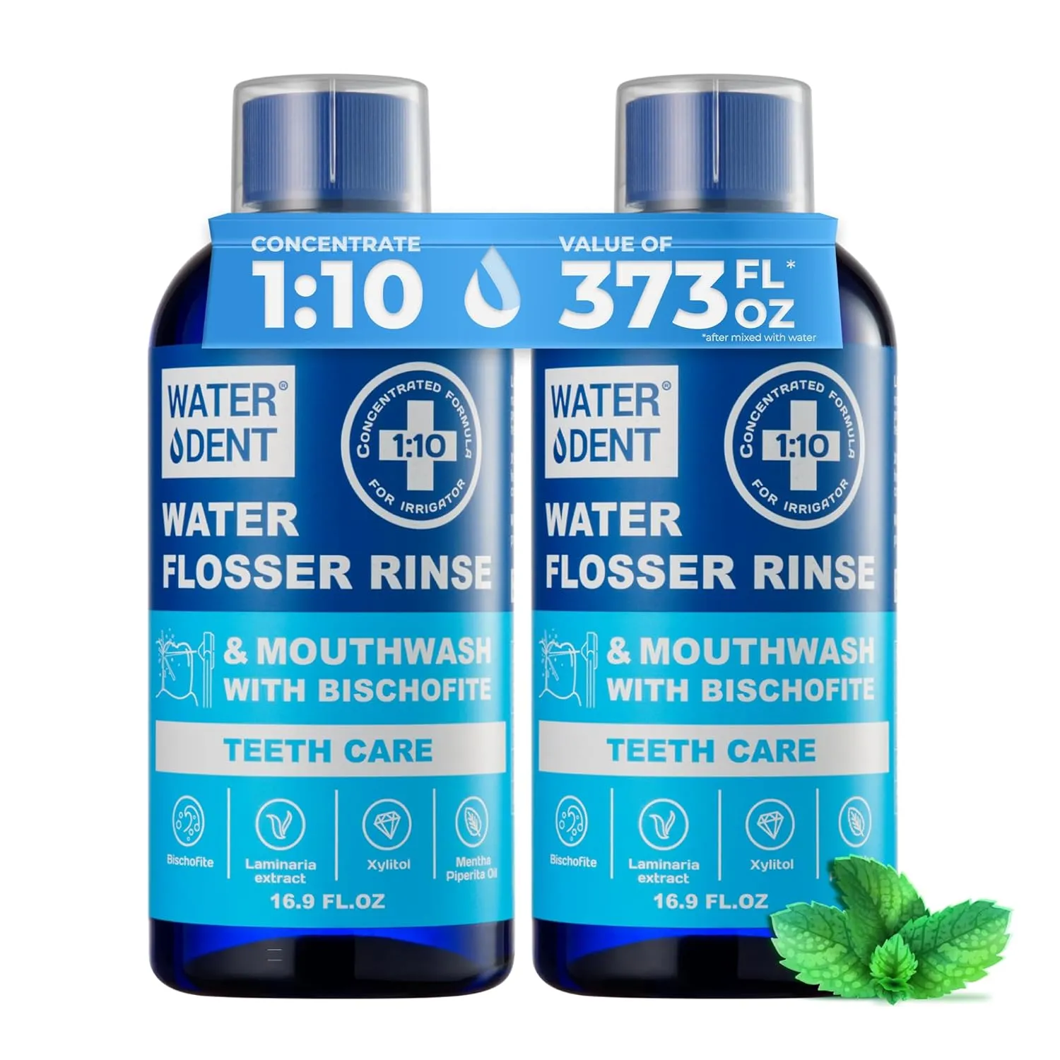 Concentrated Irrigant | Water flosser Rinse | Teeth Care | Add to Water Flossers & Mouthwash | Mint Flavor | Pack of 2 = 372 fl.oz | Alcohol and Fluoride Free. Made in USA