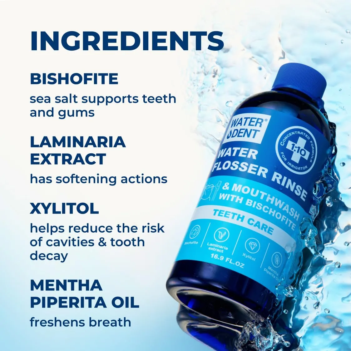 Concentrated Irrigant | Water flosser Rinse | Teeth Care | Add to Water Flossers & Mouthwash | Mint Flavor | Pack of 2 = 372 fl.oz | Alcohol and Fluoride Free. Made in USA