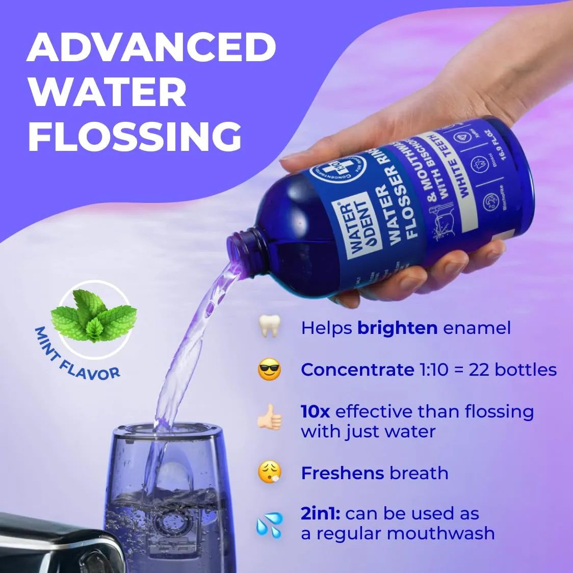 Concentrated Irrigant | Water flosser Rinse | White Teeth | Add to Water Flossers & Mouthwash | Fruit Flavor | 1:10 = 186 fl.oz | Alcohol and Peroxide Free. Made in USA