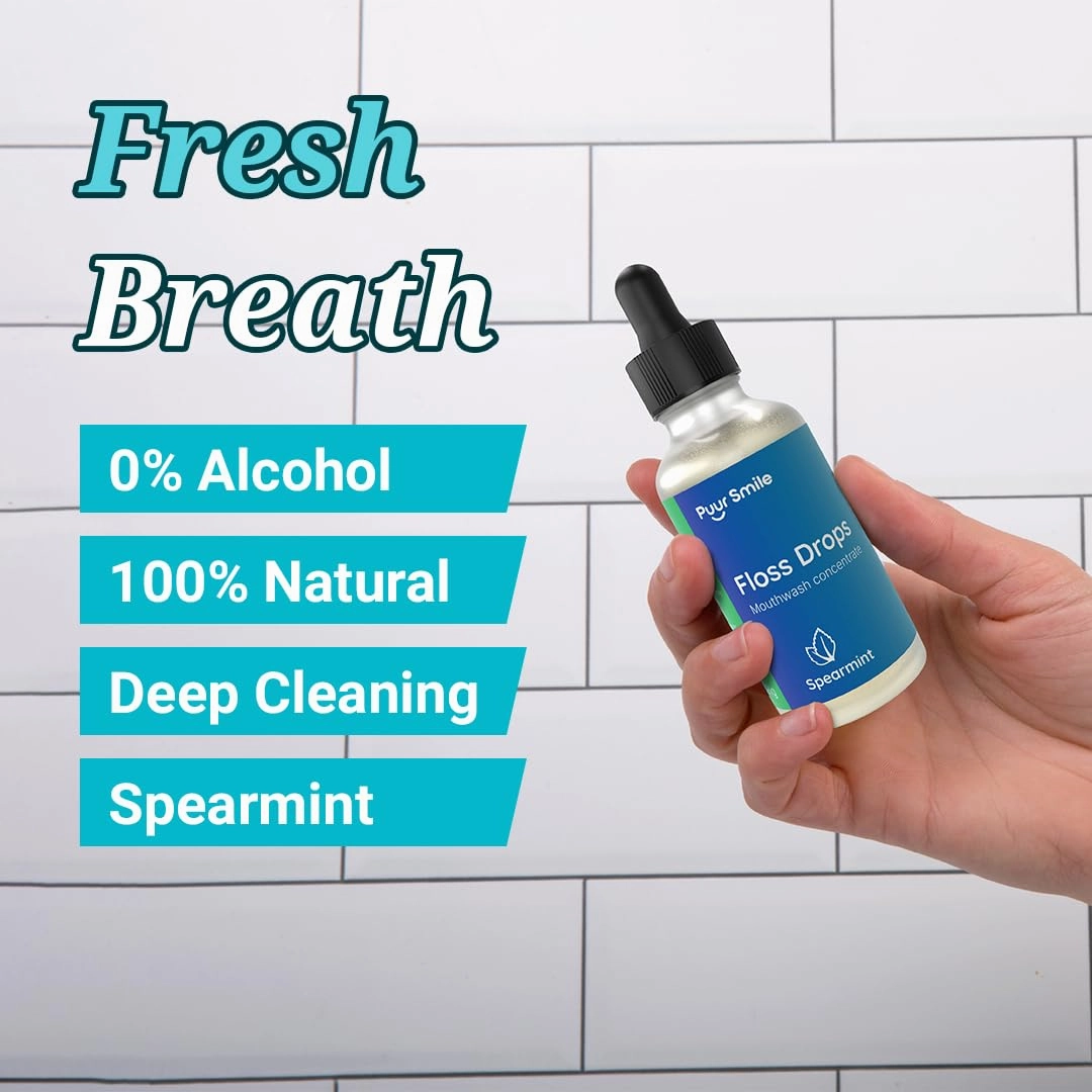 Concentrated Floss Drop Serum – 2oz Concentrated Mouth Wash to Use in Water Flosser | Natural Essentials Promotes Good Breath | Organic Spearmint Drop Supports Good Oral Health