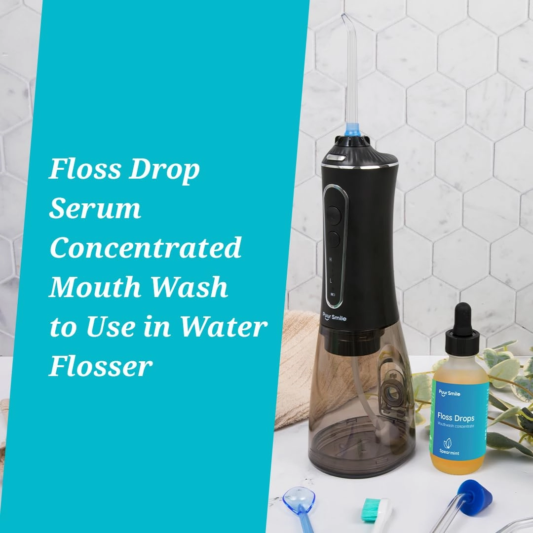 Concentrated Floss Drop Serum – 2oz Concentrated Mouth Wash to Use in Water Flosser | Natural Essentials Promotes Good Breath | Organic Spearmint Drop Supports Good Oral Health