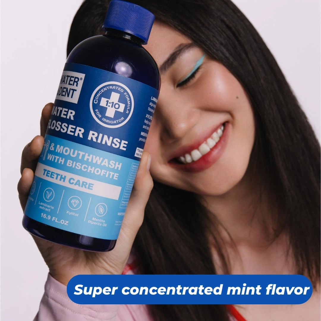 Concentrated Irrigant | Mouthwash for Water flosser | Add to Oral irrigator | Mint Flavor | When dilluted 186 fl.oz | Alcohol and Fluoride Free. Made in USA | Pack of 1 = 16.9 fl.oz WATER DENT