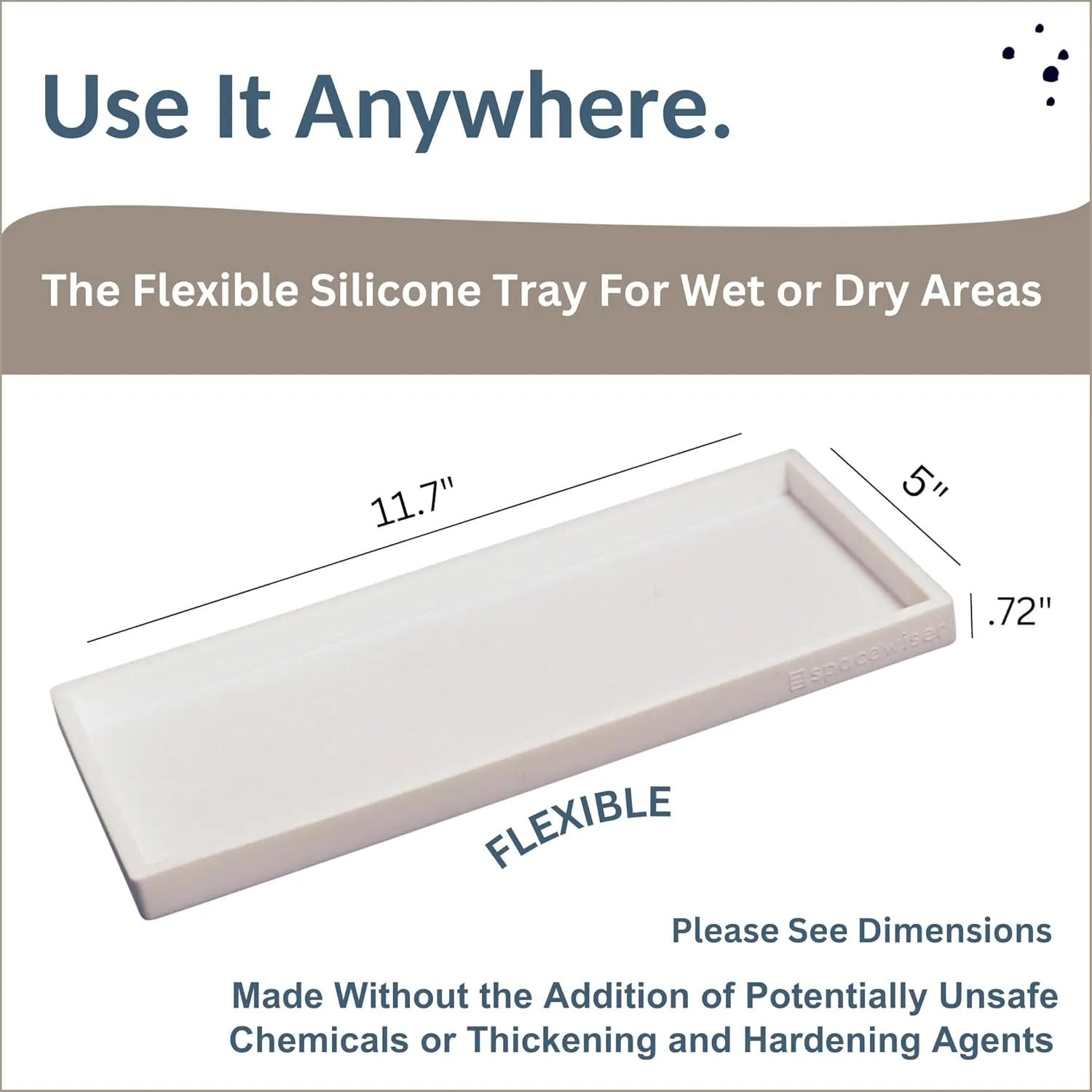 Countertop and Vanity Tray - 11.7" Silicone Bathroom Tray, Flexible Hand Dish Soap Holder for Kitchen, Bathroom Counter Organizer, Shower Toilet Tank Trays Décor, Sink Makeup Mat Oil, White