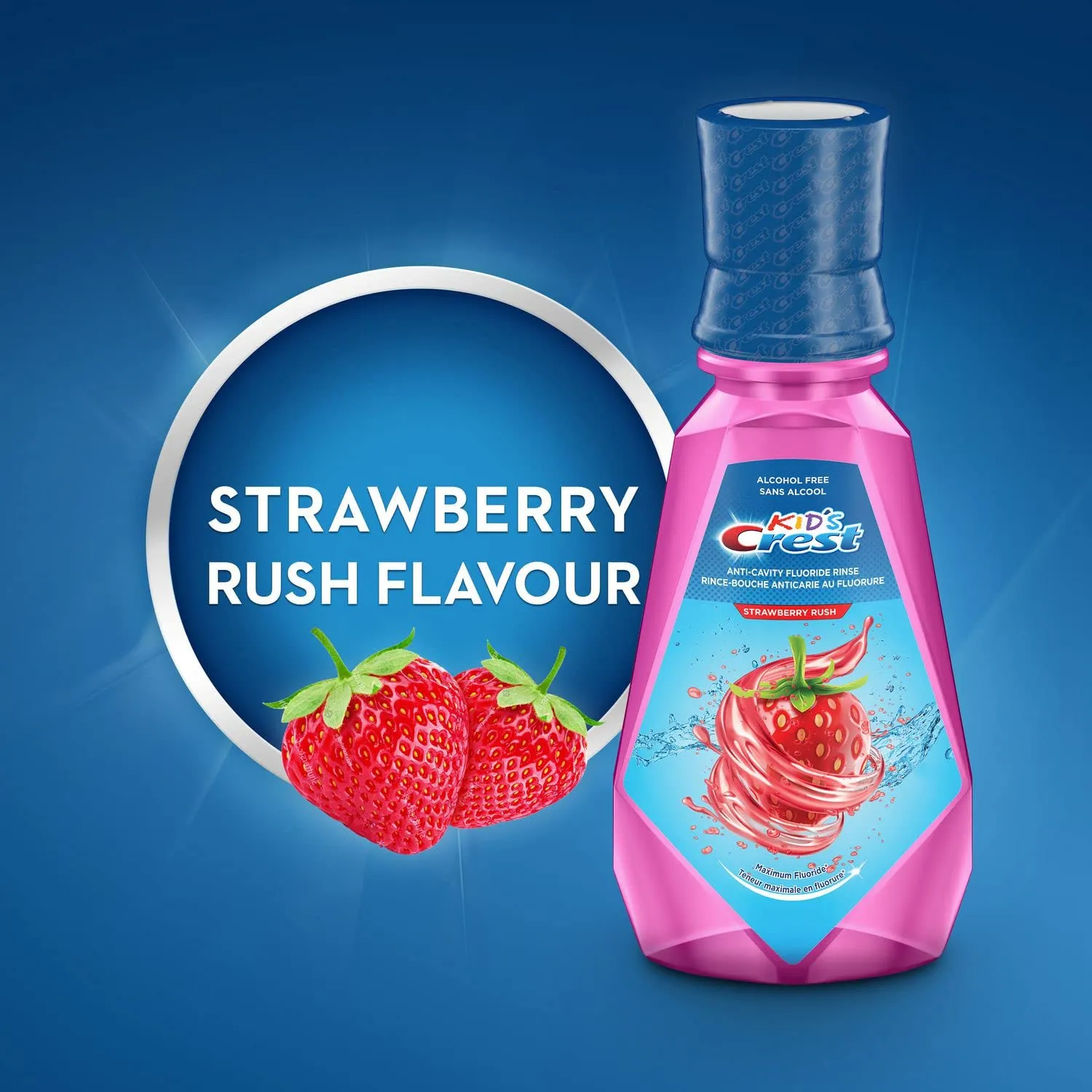 Crest Kid's Anti Cavity Fluoride Mouthwash, Alcohol Free, Strawberry Rush, 500 mL (16.9 fl oz), Pack of 4