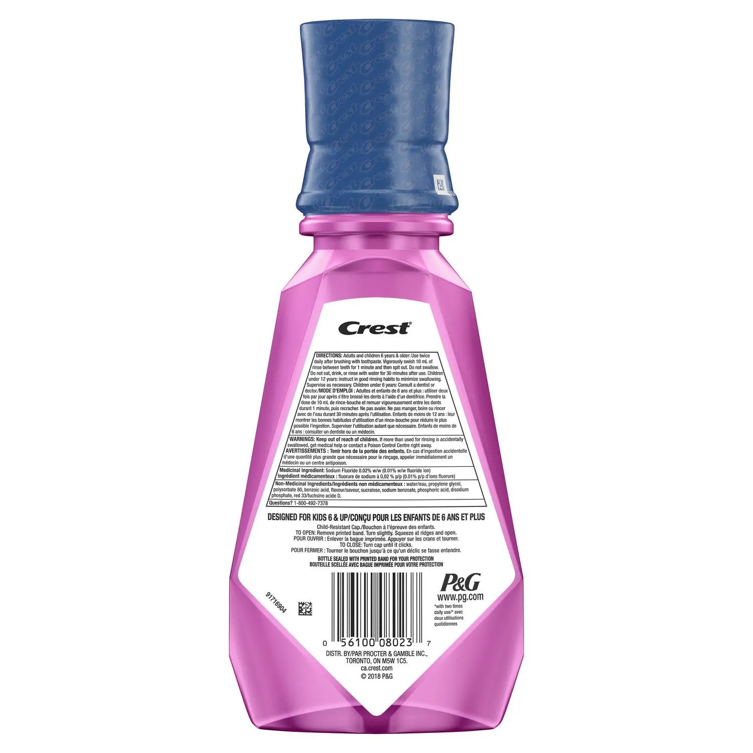 Crest Kid's Anti Cavity Fluoride Mouthwash, Alcohol Free, Strawberry Rush, 500 mL (16.9 fl oz), Pack of 4