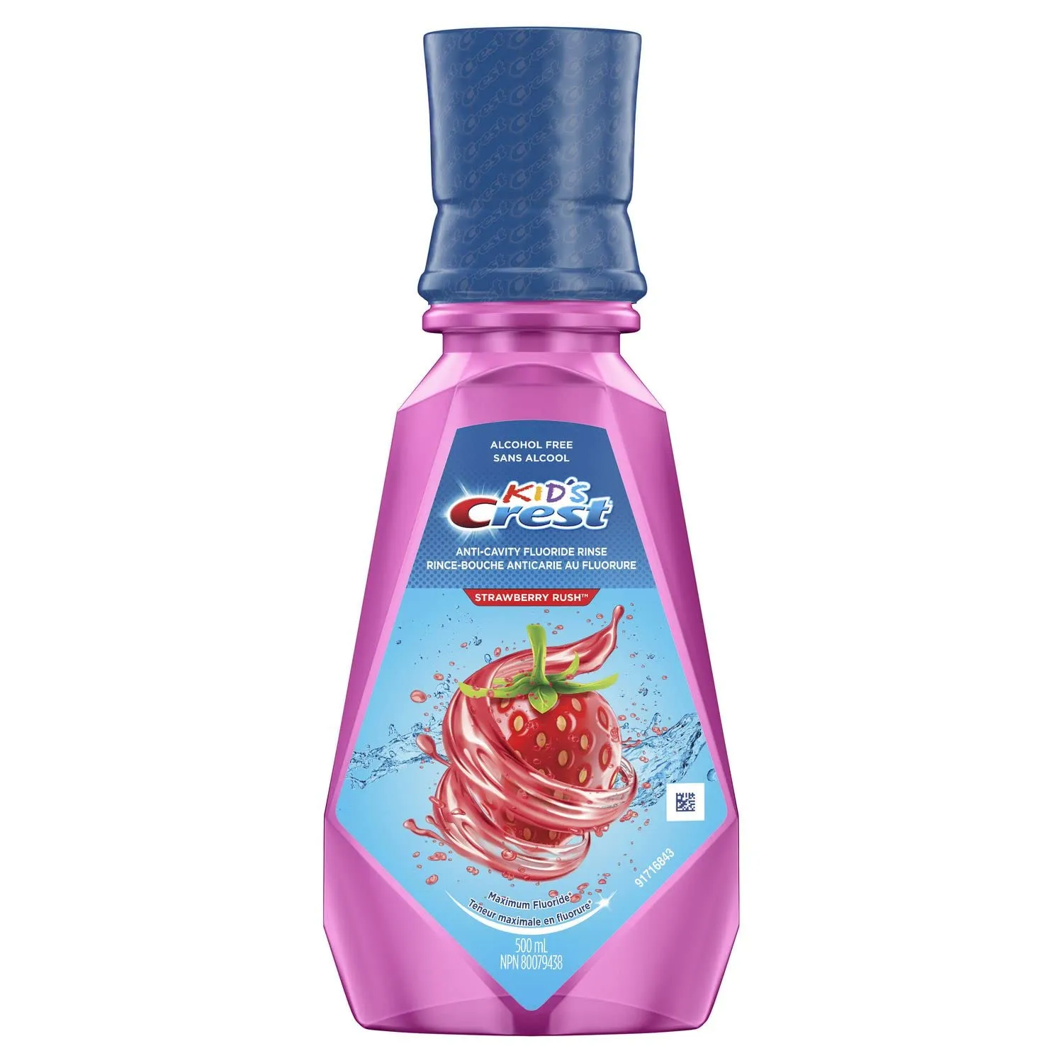 Crest Kid's Anti Cavity Fluoride Mouthwash, Alcohol Free, Strawberry Rush, 500 mL (16.9 fl oz), Pack of 4