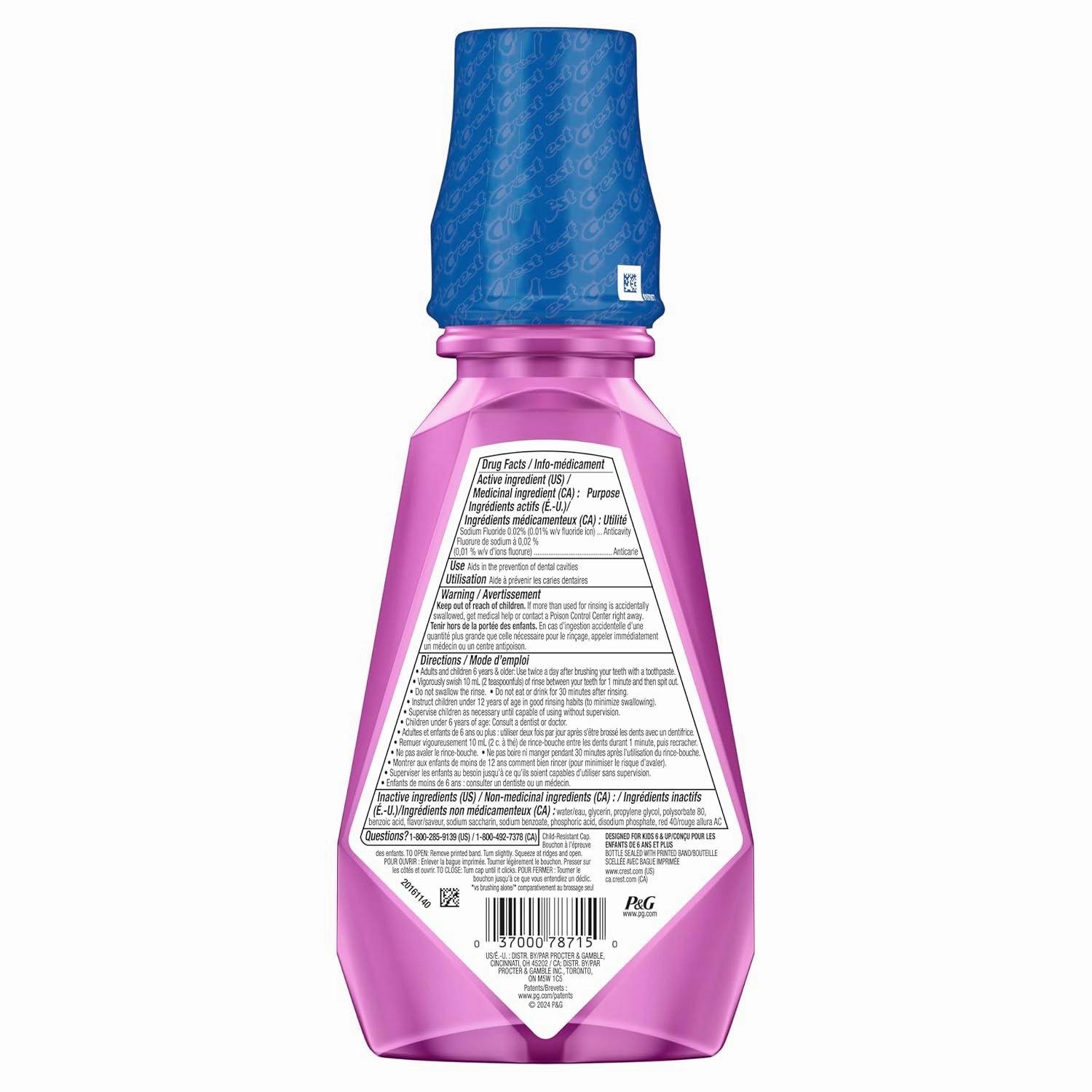 Crest Kid's Anticavity Fluoride Rinse, Bubblegum Rush, Pack of 4