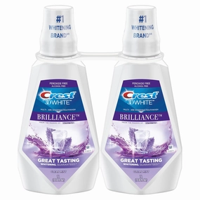 Crest Mouthwash/Mouth Rinse, 3D White Brilliance Whitening, Alcohol Free, Clean Mint, 2x1L (33.8 fl oz)