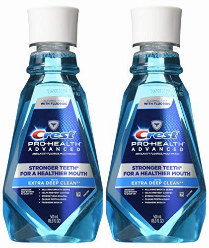 Crest Pro-Health Advanced Mouthwash, Alcohol Free, Multi-Protection, Fresh Mint, 1 L (33.8 fl oz), Pack of 2, Crest Mouthwash, Mouthwash Alcohol Free, Flouride Mouthwash