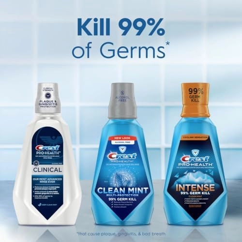Crest Pro-Health Clean Mint Mouthwash, CPC Antigingivitis/Antiplaque Mouthwash, 500 mL (16.9 Fl Oz ), Pack of 4, Crest Mouthwash, Gingivitis Treatment